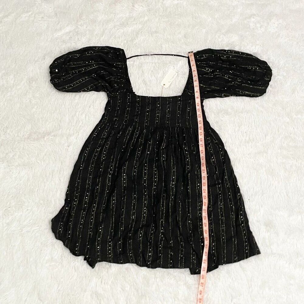 Women By Together Striped Sequin Puff Sleeve Babydoll Dress Black Green Small - Picture 7 of 12